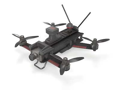 Black Combat Fighter Drone Featuring Four Propellers And Camera System Design 3d model
