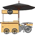 Food Cart With Large Umbrella Serving Area And Wheels 3d model
