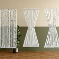 Floral Pattern White Curtains With Different Designs And Pleated Style 3d model