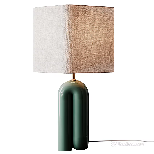 Green Ceramic Table Lamp With Beige Brown Gradient Fabric Shade And Modern Design 3d model 