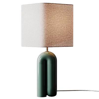 Green Ceramic Table Lamp With Beige Brown Gradient Fabric Shade And Modern Design 3d model