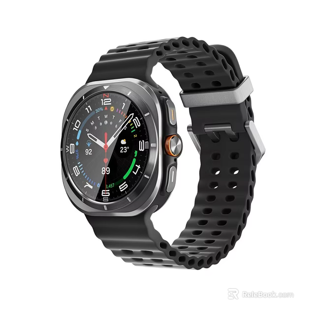 Smart Watch Square Dial Black Perforated Silicone Strap Metal Case Digital Analog 3d model 