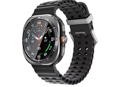 Smart Watch Square Dial Black Perforated Silicone Strap Metal Case Digital Analog 3d model