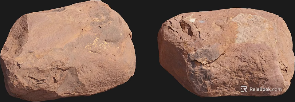 Natural Red Brown Stone And Wooden Logs With Rough Cracked Surface 3d model 