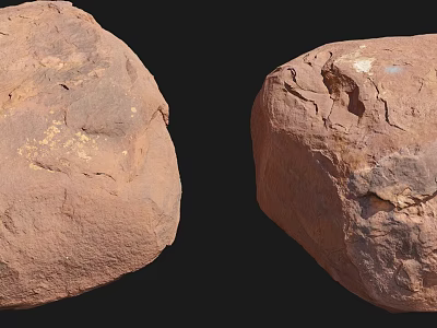 Natural Red Brown Stone And Wooden Logs With Rough Cracked Surface 3d model