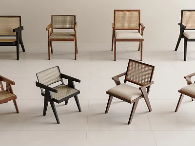 Various Design Leisure Accent Chairs With Rattan Details And Soft Comfortable Cushions 3d model