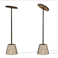 Modern Circular Shade Floor Lamp With Slim Pole And Stone Cone Base 3d model