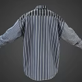 Long Sleeve Striped Collared Shirt With Button Down Front And Chest Pockets 3d model