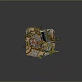 Cartoon Scenic Diorama with Small Cabin Autumn Trees Rocks and Green Plants