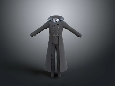 Stylish Formal Outfit With Long Gray Coat Belted Waist And Tailored Pants 3d model