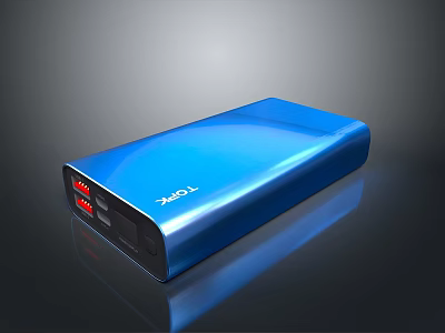 Sleek Blue Portable Power Bank for Laptops with USB Charging Ports and Slim Design 3d model