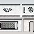 Traditional Chinese Wall Decor With Fan Circular Square Windows And Doorway Lattice Patterns
