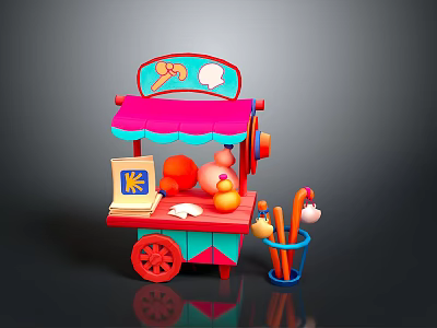 Colorful Ice Cream Cart With Pink Canopy Ice Cream Logo Orange Scoops And Cones 3d model