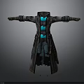Stylish Long Coat With Blue Glowing Accents Multiple Pockets And Decorative Straps