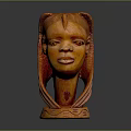 Hand Carved Wooden Head Sculpture With Intricate Hair And Decorative Base