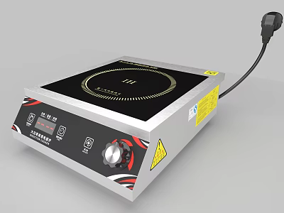 Electric Induction Cooker Kitchen Appliance with Black Surface Silver Body and Control Knob 3d model
