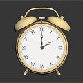 Golden Alarm Clock With Roman Numerals Dual Bells On Dark Background And Reflection
