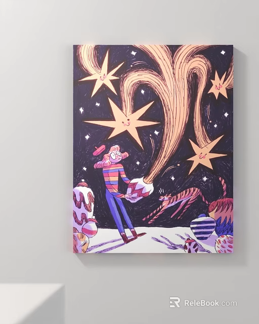 Cartoon Character Holding Ball With Stars Tiger And Magic Swirl In Colorful Scene 3d model 