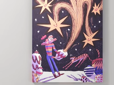 Cartoon Character Holding Ball With Stars Tiger And Magic Swirl In Colorful Scene 3d model