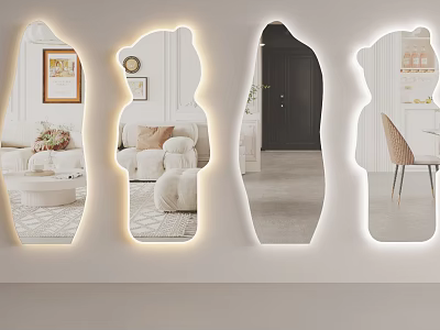 Unique Shaped Decorative Mirrors With LED Lights For Modern Home Interior 3d model