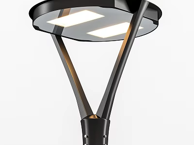 Modern Street Lamp Design With Circular Shade And LED Lights On Black Pole 3d model