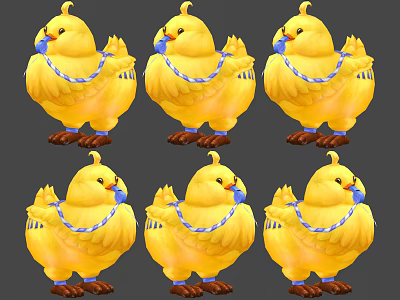 Cute Yellow Cartoon Game And Movie Character With Blue Scarf Multiple Poses 3d model