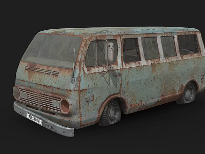 Rusty Old Van With Weathered Exterior And Vintage Retro Design Features 3d model