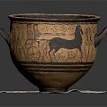 Ancient Terracotta Amphora With Two Handles Black Horse Design And Decorative Patterns On White Mat