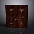 Dark Wooden Cabinet With Carved Details Double Doors And Drawers Design