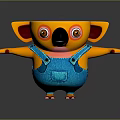 3D Cartoon Koala Character With Yellow Body Blue Overalls Big Eyes And Outstretched Arms