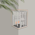 Wall Lamp With Miniature Chinese Architectural Model Columns Roof And Palm Leaves
