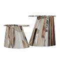 Modern Metallic Coffee Tables With Round Reflective Surfaces And Striped Bases