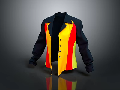 Stylish Black Yellow Red Color Block Collared Shirt With Buttoned Front And Long Sleeves 3d model