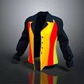 Stylish Black Yellow Red Color Block Collared Shirt With Buttoned Front And Long Sleeves