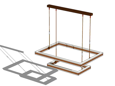 Modern Double Layer Square Chandelier With Wooden Frame And Hanging Rope Shadow Design 3d model