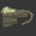 Rustic Stone Building Structure With Curved Arch Wall And Small Green Tree 3d model