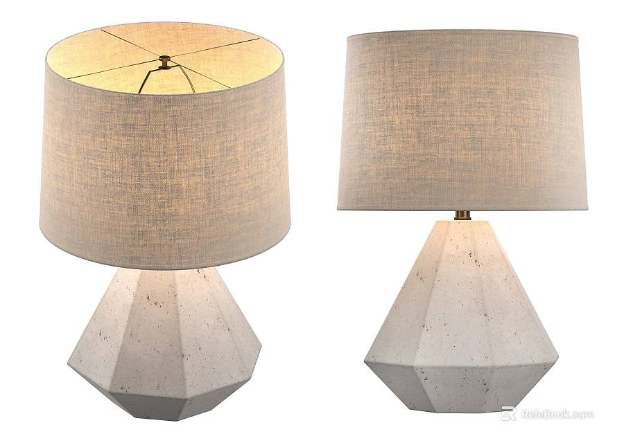 Modern Table Lamp With Geometric Concrete Base And Linen Fabric Shade 3d model 