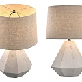 Modern Table Lamp With Geometric Concrete Base And Linen Fabric Shade