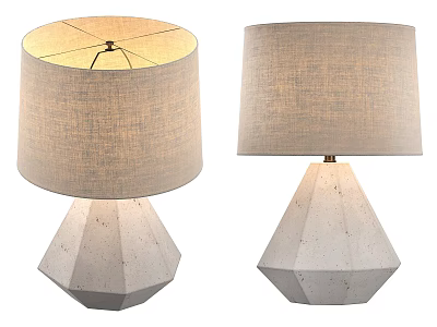 Modern Table Lamp With Geometric Concrete Base And Linen Fabric Shade 3d model