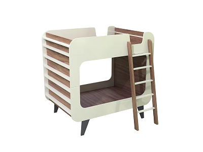 Modern Bunk Bed With White Frame And Wooden Ladder For Kids Room 3d model