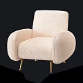 Beige Velvet Single Sofa With Rounded Armrests And Gold Metal Legs