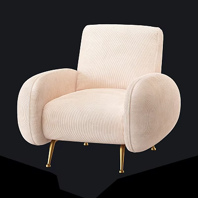 Beige Velvet Single Sofa With Rounded Armrests And Gold Metal Legs 3d model