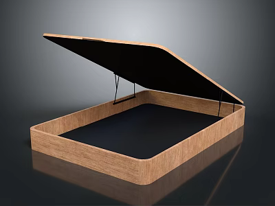 Wooden Storage Box With Open Lid Black Interior Simple Design Functional Home Organizer 3d model