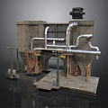 Industrial Machinery Structure With Metal Pipes Concrete Walls And Mechanical Components
