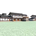 Traditional Chinese Style Houses Arranged In Circular Layout On Green Ground