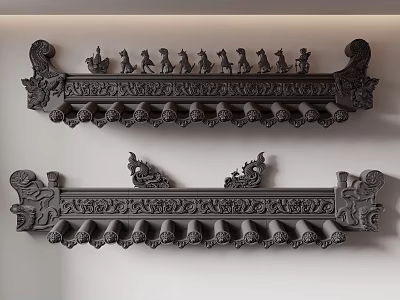 Ancient Chinese Architecture Roof Decorations With Mythical Beast Carvings And Tile Details 3d model