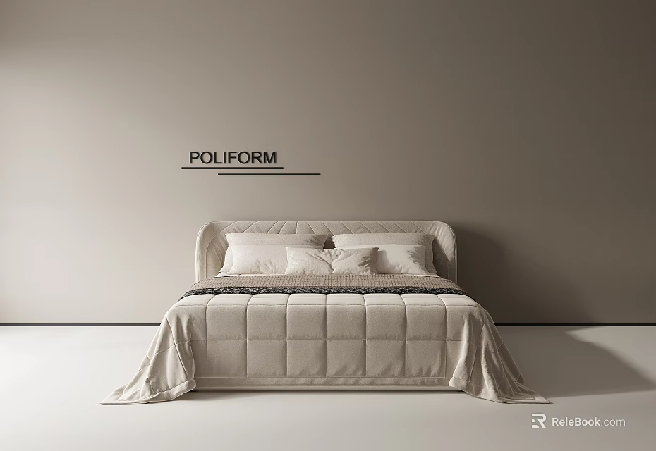 POLIFORM Modern Double Bed With Soft Headboard Beige Bedding And Minimalist Design 3d model