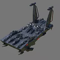 Futuristic Sci Fi Spaceship With Black Hull Red Accents And Blue Engines