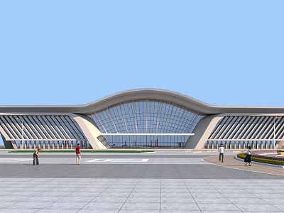 Modern Architectural Building With Curved Roof And Glass Facade In Open Plaza 3d model