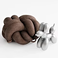 Brown Braided Design Sofa Stool With Silver Balloon Dog Decoration 3d model